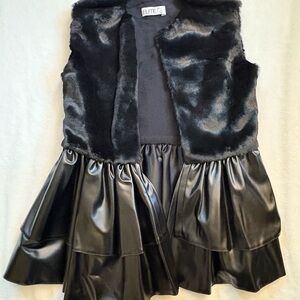 Black Faux Fur Vest with Satin Skirt